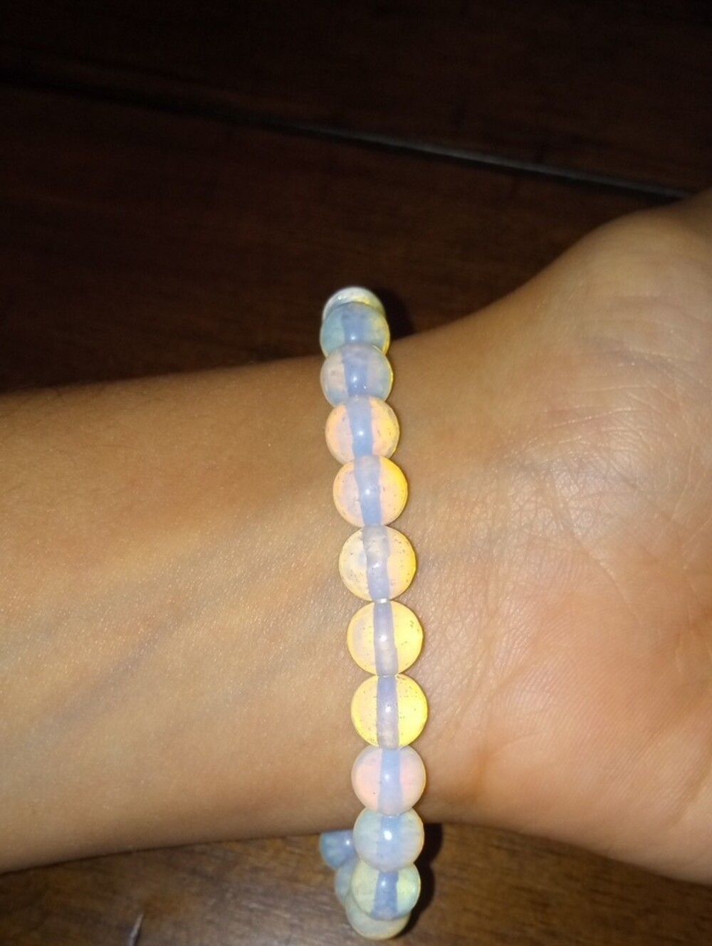 Pink Agate Bar & Opalescent Bead Stretch Bracelet NWT - Picture 5 of 6